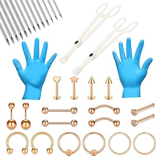 DJCIW Mixed Piercing Kit, 14G 16G 18G 20G Ear Nose Septum Smiley Lip Belly Button Piercing Kit with Needles Septum Clamps Professional Body Piercing Kit
