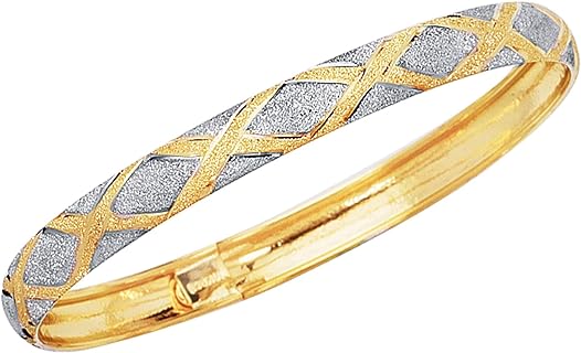 Ritastephens 10k Gold Tubular Engraved X Flex Bangle Bracelet 7 or 8 Inches