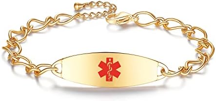 mnmoom Ladies' Elegant Medical ID Bracelet Fashion Gold Stainless steel Medical Alert Bracelets for women with Free engraving