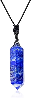 Natural Healing Crystal Double Pointed Pendants Natural Crystal Quartz Necklace 6 Faceted Chakra Crystal Wand Energy Stone Necklace Pendant Meditation Balance Reiki Gifts