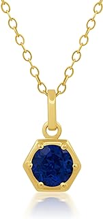 Nicole Miller Round Birthstone 14k Yellow Gold Plated or 925 Sterling Silver Necklace for Women – 18 Inch Chain with 6 mm Hexagon Gemstone Pendant Fine Jewelry