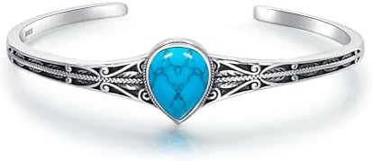 925 Sterling Silver Native American Turquoise Bracelet Cuff for Women with Teardrop Blue Stone Adjustable Jewelry Indian Style Bangle Gift