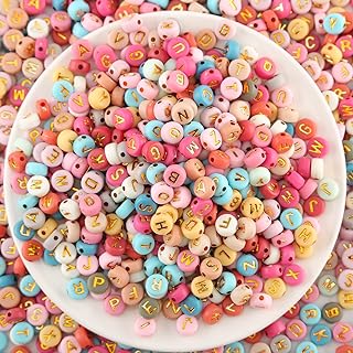 Baiinjiene Small Round Gold Letter Acrylic Beads in Pink - Perfect for Custom Jewelry and DIY Crafts, 1,000pcs