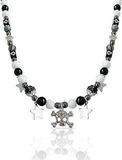 Skull Bead Necklace with Lobster Claw Clasp, Cable Chain, in Gothic Star Design for Women and Girls