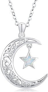 TRISHULA Moon Star Necklace, Graduation Gift 925 Sterling Silver Crescent Moon Star Sun Pendant Crescent Jewelry Gift
