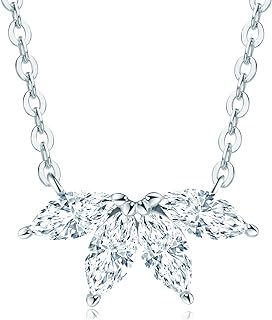 AINUOSHI Sterling Silver Pendant Necklace featuring 4 Marquise Cut Moissanite Diamonds on a Rolo Chain with Classy Flower Petal Design