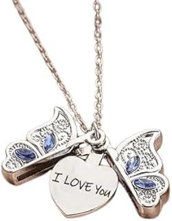 Zinc Heart Butterfly Locket Necklace with Cable Chain, Rhinestone Accents & I Love You Message – Ideal Jewelry Gift for Her