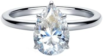 2ct Pear Moissanite Rings for Women, D Color VVS1 Clarity Lab Created Diamond Rings 14K White Yellow Gold Vermeil Solitaire Moissanite Engagement Rings for Women Wife Wedding Rings Gifts