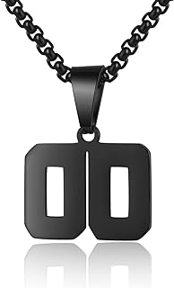 Personalized Men's Stainless Steel Sports Necklace with Box Chain, 00-99 Number Pendant - Perfect Sports Jewellery Gift for Basketball, Baseball, & Football Fans
