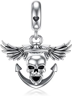 RMREWY Skull Charm Bead 925 Sterling Silver Angel Wing Anchor Charm Bead for Bracelet Necklace Skull Jewelry for Women Men