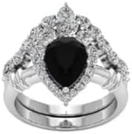 Generic Black Onyx 1.5 CT Bridal Ring Set 925 Sterling Silver, Pear Shaped Black Stone Engagement Ring with Curved Wedding Band, Anniversary Ring for Wife