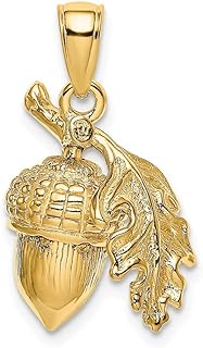 14k Gold 3 d Acorn With Single Leaf Charm Pendant Necklace Measures 24.8x13.5mm Wide Jewelry for Women