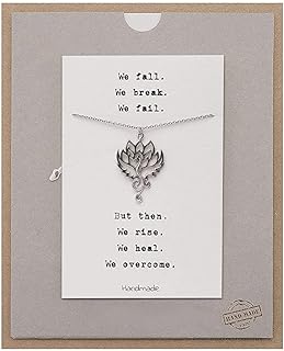 QUINNLYN & CO. Phoenix-Inspired Stainless Steel Pendant Necklace with Lotus Flower Detail, Om Symbol, and Lobster Clasp - Inspirational Handmade Gift for Women