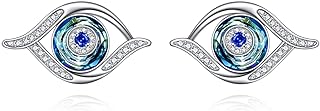 Lever Back Cubic Zirconia Evil Eye Stud Earrings in Sterling Silver for Women, Teens, and Girls - Classic Blue Eye Amulet Design