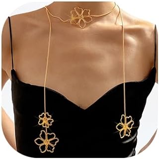 Jovono Long Choker Necklace Gold Flower Collar Necklace Dainty Floral Necklace Accessories for Women and Girls