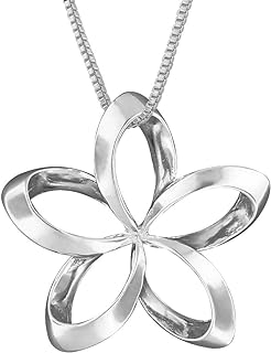 Sterling Silver Open Plumeria Slide Pendant Omega Necklace with Box Chain and Spring Ring Clasp, 16+2 inches Extender