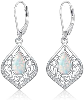 Leverback Sterling Silver Earrings with Opal Drop - Ideal Jewelry Gift for Women and Girls - Celtic Filigree Teardrop Design