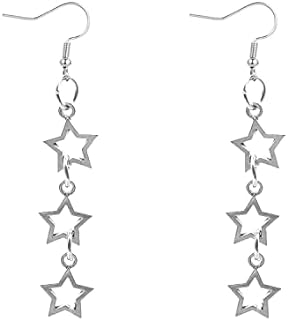 Star Dangle Earrings for Women Silver Peal Drop Earrings Hollow Star Earrings Long Triple Star Dangle Earrings for Womem Jewelry Gifts.