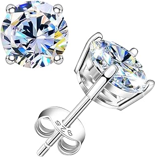 leejory Moissanite Stud Earrings, 0.6-4ct D Color VVS1 Clarity Moissanite Earrings 18K White Gold Vermeil 925 Sterling Silver Diamond Earrings Moissanite Earrings for Women as Jewelry Gifts
