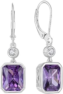 Lever Back Sterling Silver Dangle Earrings with Cushion Cut Created Amethyst - Perfect for Evening Wear and Special Occasions