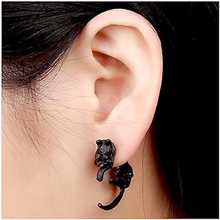 Black Cat and Fox Stud Earrings with Push Back Design for Women and Girls
