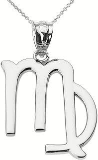 Fine 10K White Gold Virgo Zodiac Pendant Necklace with Solid Chain - Personalized Astrological Signature Charm, Handcrafted in the USA
