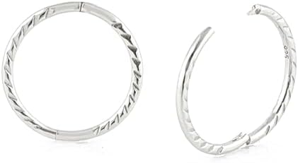 925 Sterling Silver Solid Seamless Diamond Cut Twist Sleeper Hoop Earrings Small Hinged Thin Handmade 8mm 10mm 12mm 14mm For Women Men Girls