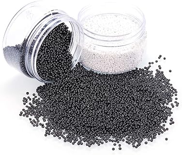 NBEADS Round Glass Seed Peyote Bead Bracelet in Glass with Loose Bead Chain or Clasp, Opaque Black/White Finish, Perfect For DIY Crafts & Jewelry Making