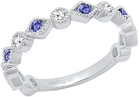 Dazzlingrock Collection 14K Round Gemstone & White Diamond Ladies Stackable Wedding Band Ring, White Gold