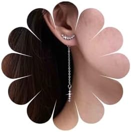 Vintage Crystal Ear Jacket Earrings Cz Bar Tassel Earrings Silver Cz Drop Earrings Rhinestone Jacket Earrings Jewellery for Women and Girls