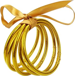 5PCS Glitter Jelly Bangle Bracelet Set - Gold Sparkling Fashion Bangle Bracelet Jewelry - Lightweight Cute Bracelets for Women Girl