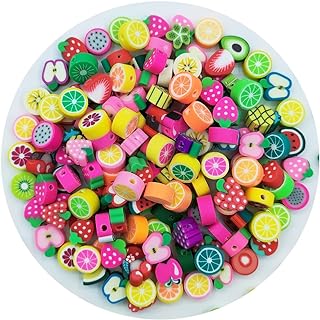 200pcs Fruit Polymer Clay Beads, Mixed Fruits Charm Spacer Beads for DIY Bracelet Necklace Jewelry Making