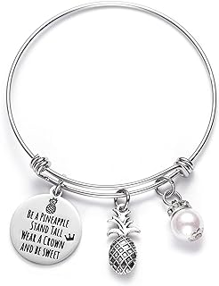 Stainless Steel Beaded Pineapple Bracelet with Box Chain - Inspirational Friendship Jewelry Gift for Teens & Best Friends - Adjustable Bangle Design