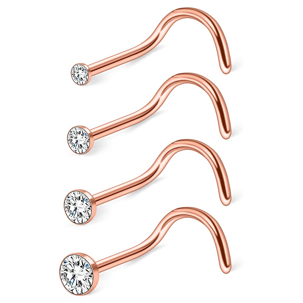 Ruifan 20G 1.5-3mm Jeweled Tophus Clear Diamond CZ Nose Screw Studs Nose Hoop Rings Lip Tragus Cartilage Piercing Jewelry 4-18PCS