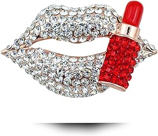 Hot Lips Lipstick Rhinestone Brooch Pin Women Jewelry Sweater Shawl Scarf Buckle