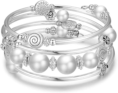 BULINLIN Wrap Bangle Rose Bead Bracelet - Beaded Bracelet with Natural Agate Stone Gifts For Women