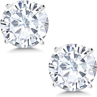 Push-Back 14K White Gold Stud Earrings with Round Forever Classic Moissanite Gems for Women, Designed by Charles & Colvard (1.60 Cttw, 6MM)