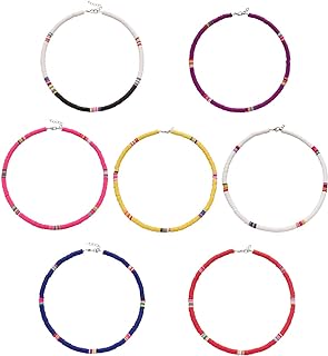 Bohemian Women's Heishi Surfer Choker with Alloy Ball Chain and Lobster Claw Clasp, Vibrant African Vinyl Disc Beads for Stylish Summer Look