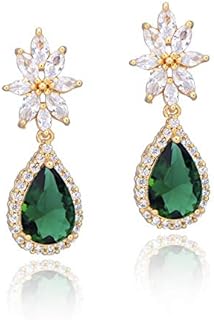 Women's Cubic Zirconia Bridal Earrings - Elegant Sterling Silver CZ Wedding Party Prom Earrings for Bride Bridesmaids Crystal Rhinestone Floral Cluster Chandelier Dangle Drop Earrings for Women Girls
