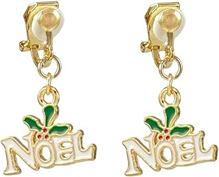 Clip On Christmas Earrings for Women Girls Cute Snowman Tree Stocking Vintage Dangle Drop Clip-on Winter Earrings Candy Deer Wreath Gift Non Piercing Xmas Earrings Jewelry Set for Kids