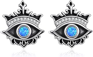 Sterling Silver Opal Evil Eye Stud Earrings with Push Back for Women, Unique Symbolic Design