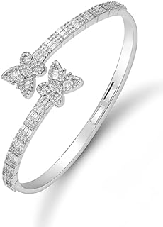 Iced Out Diamond-Studded Butterfly Cuff Bracelet for Women, Men, and Teen Girls - 14K Gold Plated Bangle with Baguette CZ Stones, Perfect Birthday or Graduation Jewelry Gift for Best Friends