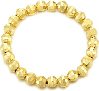 COOLSTEELANDBEYOND Women's Mirror Faceted Diamond Cut Beads Bracelet, Gold Color, in Bead Chain Design, Made of Metal