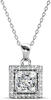 Cate & Chloe Ekatrina Pure Pendant Necklace, Women's 18k White Gold Plated Halo Necklace with Sparkling Square Cut Solitaire Crystal Center Stone, Silver Necklace for Women