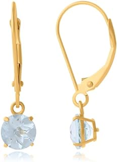Max + Stone 10K Yellow Gold Aquamarine Dangle Earrings, 6mm Round March Birthstone Design with Secure Leverbacks, Ideal Gift for Women