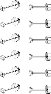 STAINLY G23 Titanium stud Earrings for Women 20G Pure Titanium Cartilage Earring for Sensitive Ears Ball Cubic Zirconia G23 Hypoallergenic Flat Back Earrings Studs