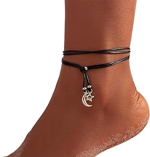 Alloy Rope Chain Surfer Anklet - Unisex Boho Summer Beach Ankle Bracelet for Women & Men, Girls & Boys - Adjustable Black String Design, No Gemstone