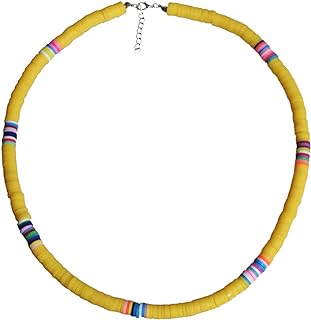 The Woo's Surfer Choker Lightweight Soft Polymer Clay Necklace Colorful African Vinyl Disc 6mm Beades Necklace Collar Adjustable Handmade Boho Beach Jewelry for Women Girls