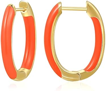 MESOVOR 18K Gold Plated Enamel Color Hoop Earrings, U-Shaped Small Lightweight Trendy Summer Colorful Earrings Gifts for Women Girls