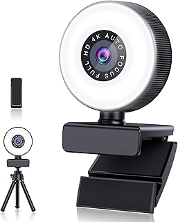 Cnkaite 4K Autofocus Webcam with Built-in Microphone, Adjustable Light, and Privacy Cover, USB Plug and Play Perfect for Users Needing High Quality Video Calls and Content Creation